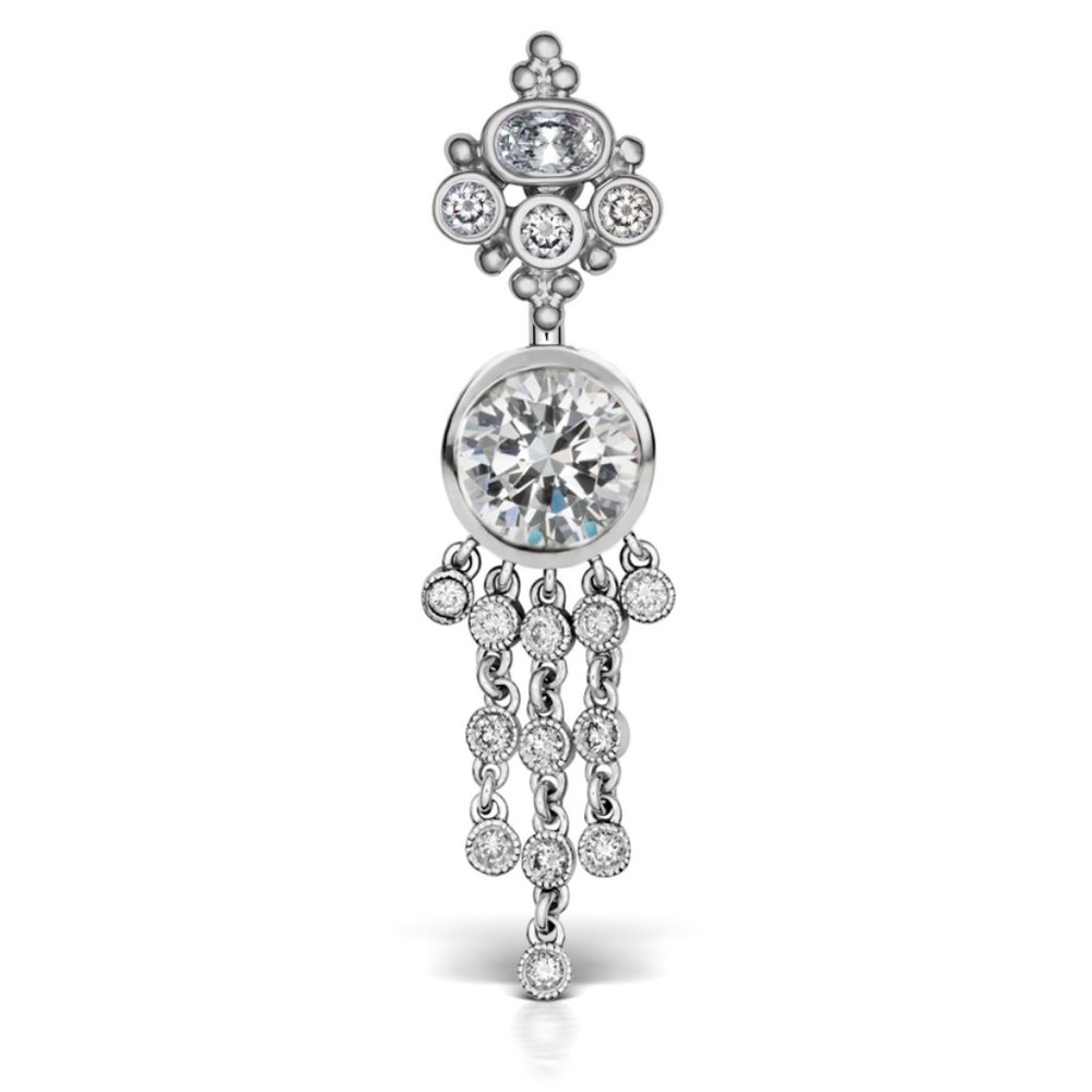 MARIA TASH CZ Crown 5mm 14 Gauge Navel Bar Ring Piercing 14K White Gold $995